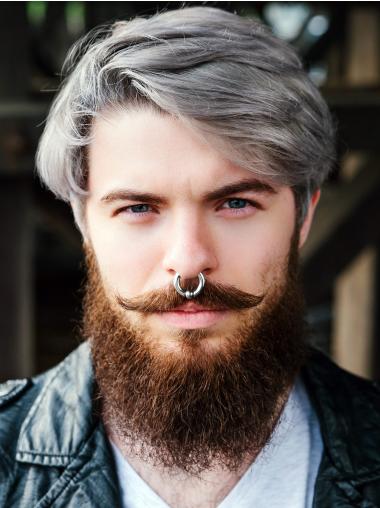 Mens Hair Wig Synthetic Straight With Bangs Silver Short Wigs