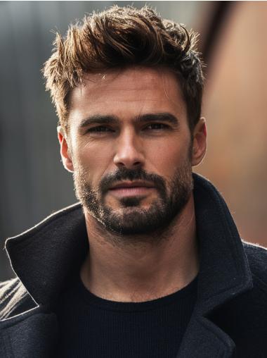 Human Hair Men Wig Boycuts 4" Straight Brown Cropped Wigs