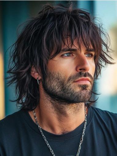 Men's Lace Front Wigs With Bangs 8" Straight Remy Human Hair Wigs