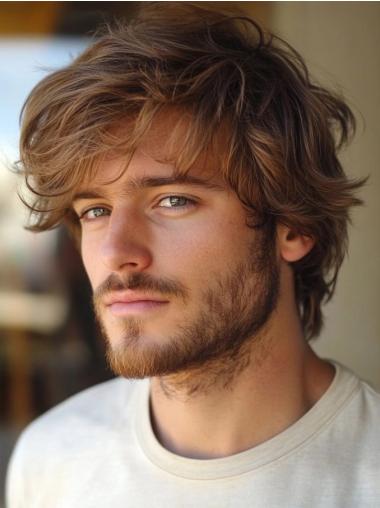 Real Looking Mens Wigs With Bangs 6" Wavy Blonde Short Wigs