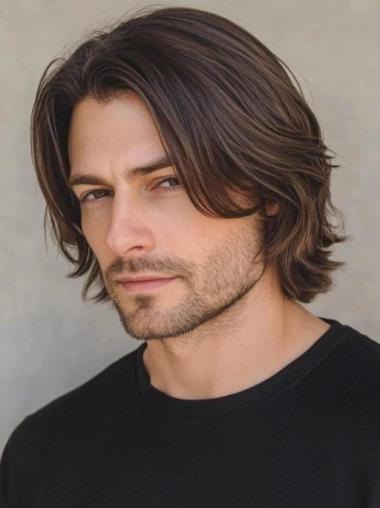 Cancer Wigs For Men 10" Chin Length Human Hair Lace Front Brown Wigs