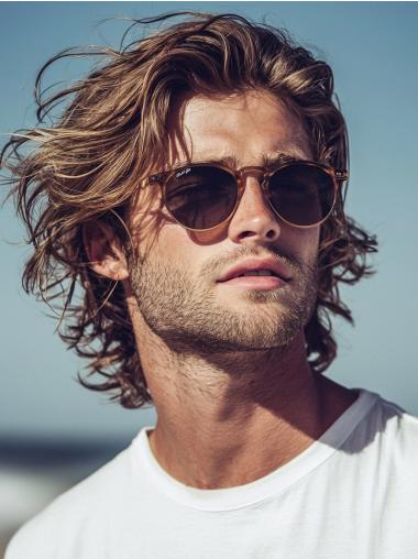 Human Hair Wig Men Layered 10" Wavy Brown Chin Length Wigs