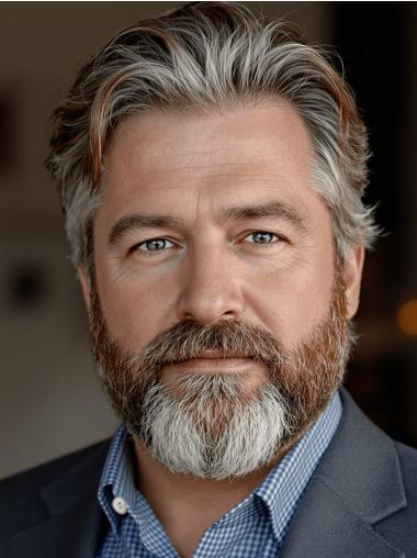 Old Man Grey Wig Layered Remy Human Hair 4" Wavy Wigs