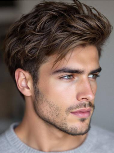 Wigs For Man Brown Short 6" Wavy Boycuts Wigs