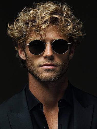 Natural Looking Wigs For Men Synthetic Curly With Bangs Blonde Short Wigs