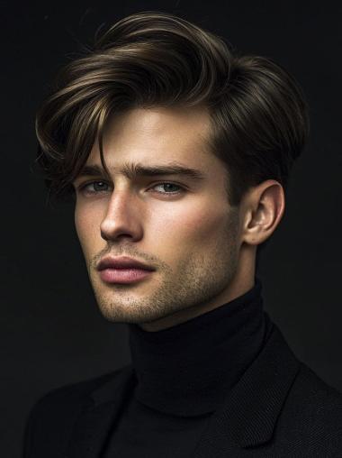 Hair Wig For Man Brown Short 6" Straight With Bangs Wigs