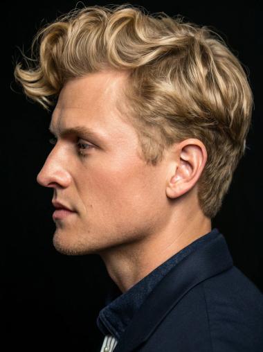 Mens Short Blonde Wig Monofilament Wavy Layered 6" Wigs