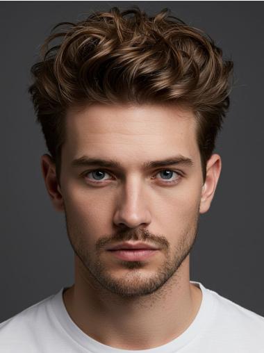 Men Short Hair Wig Monofilament Wavy Layered 4" Wigs