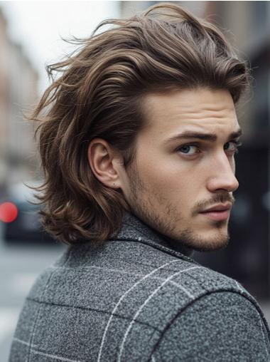 Wigs For Man Remy Human Hair Wavy Layered Brown Chin Length Wigs