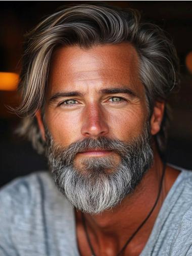 Men's Gray Wigs Layered Synthetic 8" Wavy Wigs