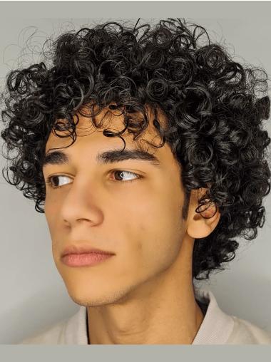 Men Lacefront Wigs Black Curly Remy Human Hair Layered Wigs