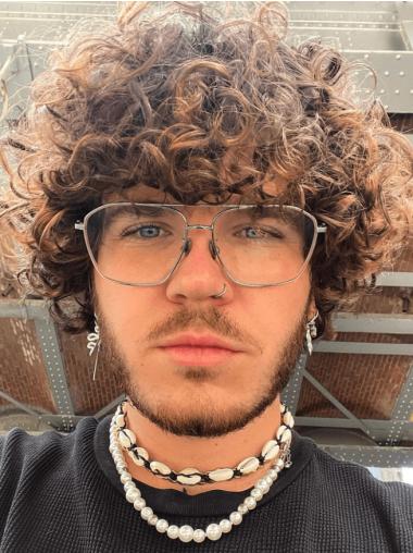 Male Wigs For Baldness 8" Short Human Hair Monofilament Brown Wigs