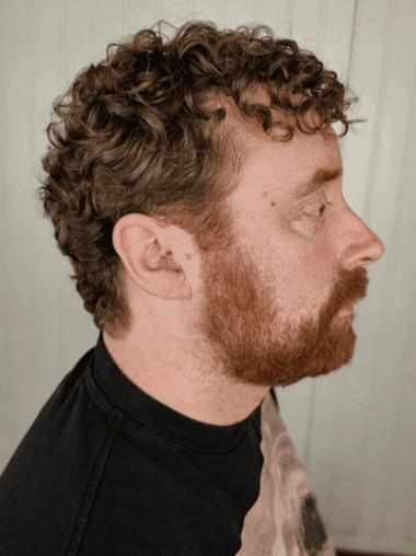 Mens Wig Human Hair Boycuts 4" Curly Brown Cropped Wigs