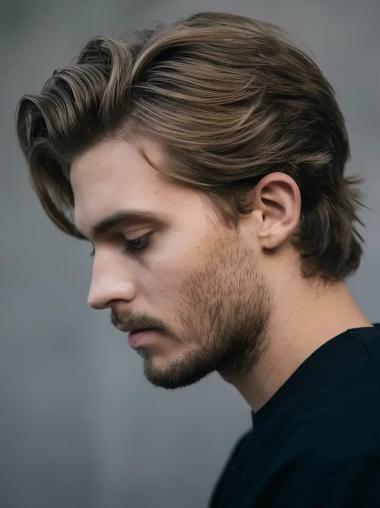 Professional Wigs For Men Monofilament Wavy Brown Short Wigs