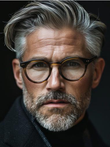 Mens Wigs Grey Boycuts Remy Human Hair 4" Wavy Wigs