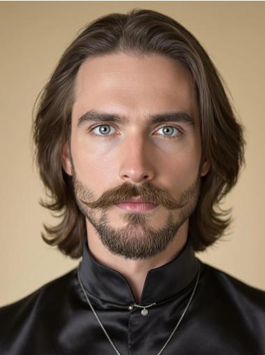 Hair Wig For Man Layered Brown Wavy Remy Human Hair Monofilament Wigs