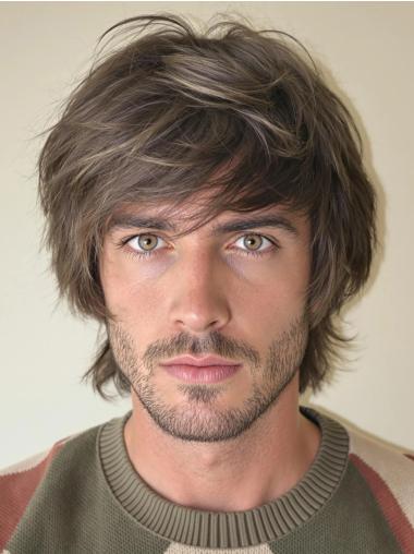 Realistic Wig For Men With Bangs 6" Straight Brown Short Wigs