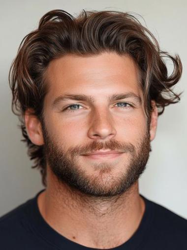 Real Wig Men Layered 6" Wavy Brown Short Wigs