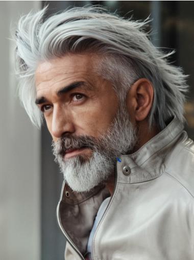 Mens Grey Hair Wigs Synthetic Chin Length Lace Front Straight Wigs