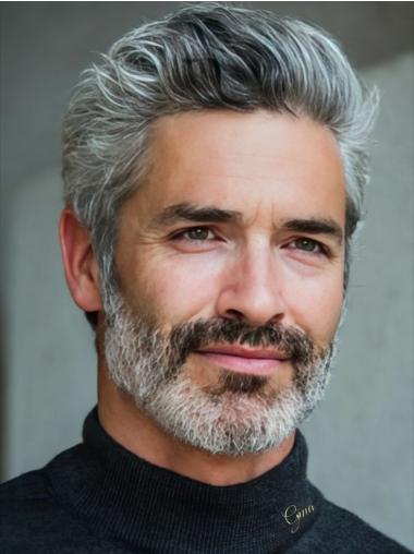 Gray Wig For Men Synthetic Cropped Lace Front Straight Wigs