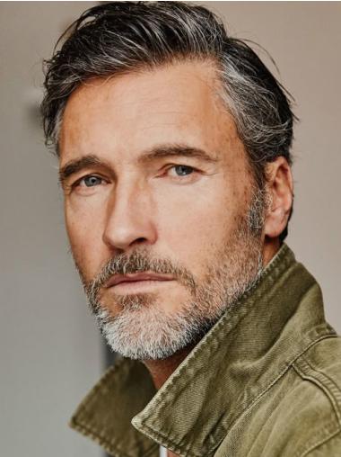 Mens Gray Hair Wigs Remy Human Hair Cropped Lace Front Straight Wigs