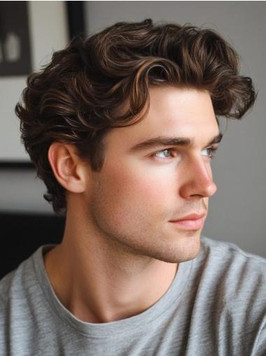Men Lace Front Wigs Brown Wavy Synthetic Layered Wigs