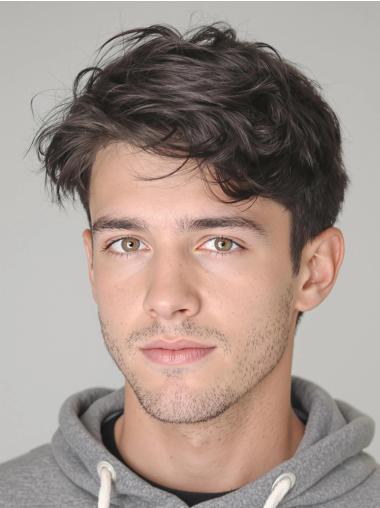 Male Lace Front Wigs Black Wavy Remy Human Hair Layered Wigs