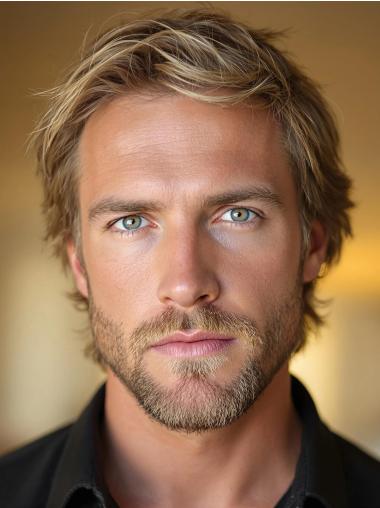 Men Lace Front Wigs Blonde Wavy Remy Human Hair Layered Wigs