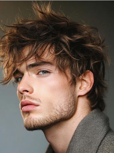 Realistic Male Wig 6" Monofilament Wavy With Bangs Wigs