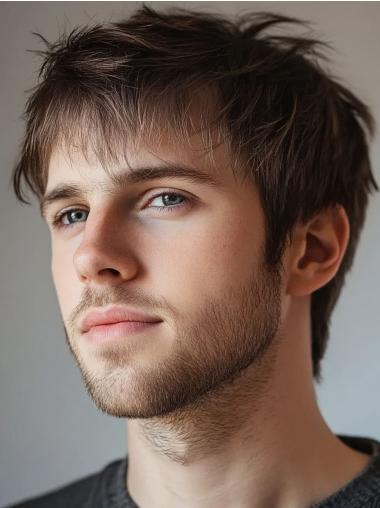 Lace Front Wig For Men Brown Straight Remy Human Hair With Bangs Wigs