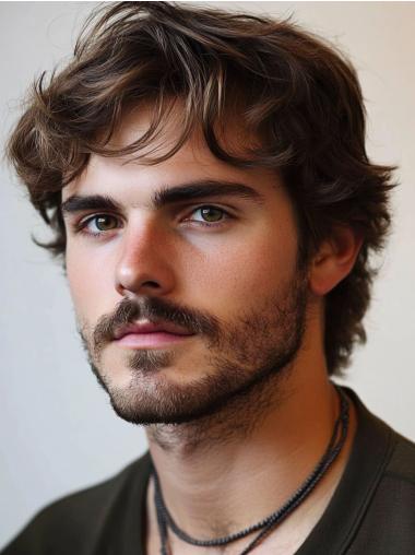 Short Hair Wigs For Men Monofilament Wavy With Bangs 6" Wigs