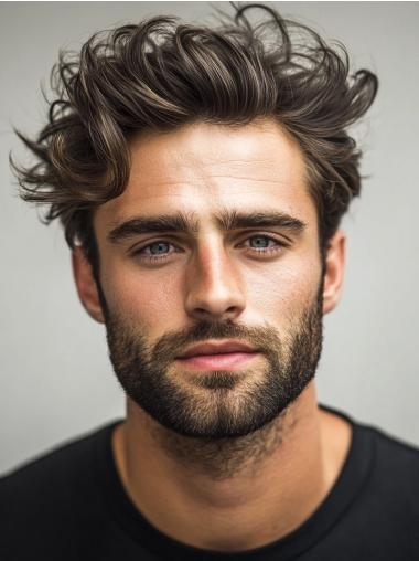 Lace Fronts Wigs For Men Brown Wavy Remy Human Hair Boycuts Wigs