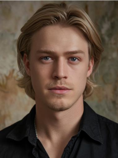 Professional Wigs For Men Layered Blonde Wavy Remy Human Hair Wigs