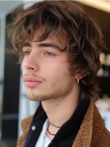 Short Brown Wig Male Monofilament Wavy With Bangs 8" Wigs