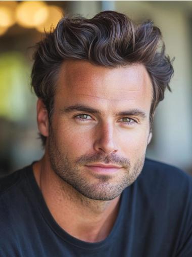 Men's Wig Lace Front Wavy Brown Cropped Wigs