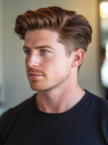 Male Lace Front Wig Brown Straight Remy Human Hair Boycuts Wigs