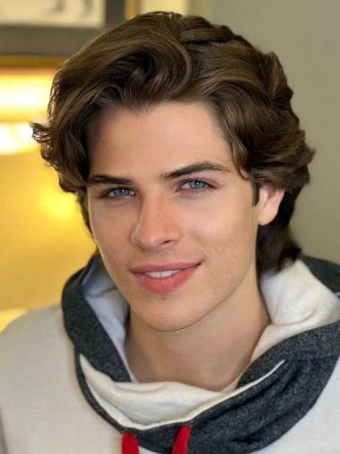 Mens Brown Wig 8" Layered Wavy Lace Front Wigs