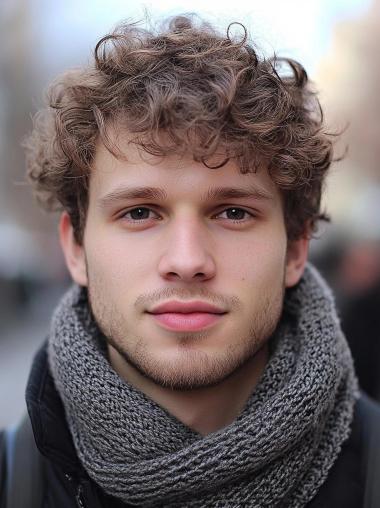 Lace Wig For Men Brown Curly Remy Human Hair With Bangs Wigs