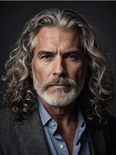 Men Wigs Online Synthetic Shoulder Length Monofilament Curly Wigs