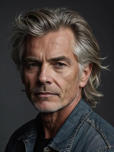 Wigs For Males Layered Grey Wavy Synthetic Monofilament Wigs