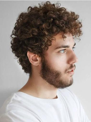 Male Wigs Synthetic Curly Boycuts Brown Cropped Wigs