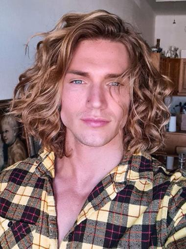 Mans Wigs Layered Blonde Curly Synthetic Monofilament Wigs