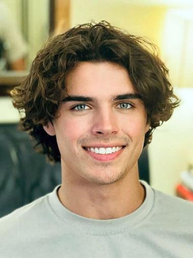 Hair Wig For Men Synthetic Wavy Layered Brown Short Wigs