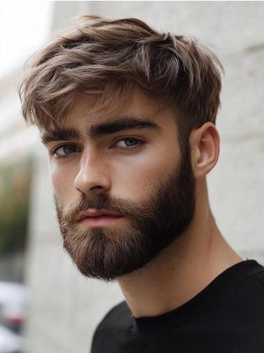 Lace Front Mens Wig Brown Straight Synthetic With Bangs Wigs