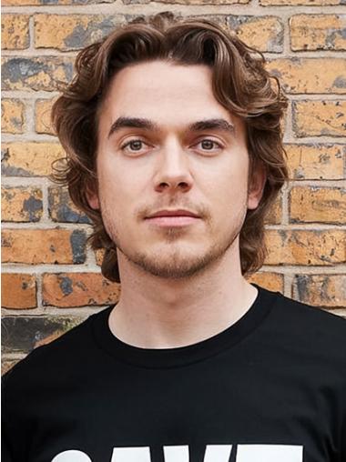 Men Lace Wigs Brown Wavy Synthetic Layered Wigs