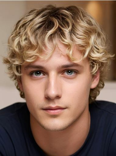 Mens Realistic Wigs 6" Monofilament Curly With Bangs Wigs