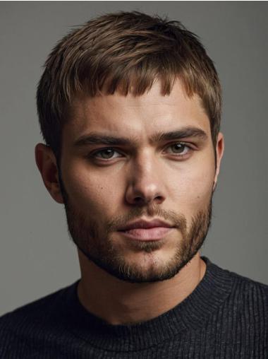 Mens Synthetic Wigs 4" Cropped With Bangs Monofilament Brown Wigs