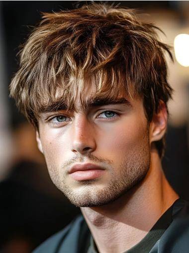 Wigs For Mens 4" Monofilament Synthetic Straight Brown Wigs