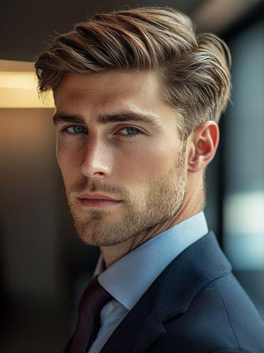 Men Hair Wig 4" Monofilament Synthetic Straight Brown Wigs