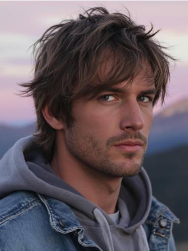 Men's Wigs For Sale 6" Monofilament Synthetic Straight Brown Wigs